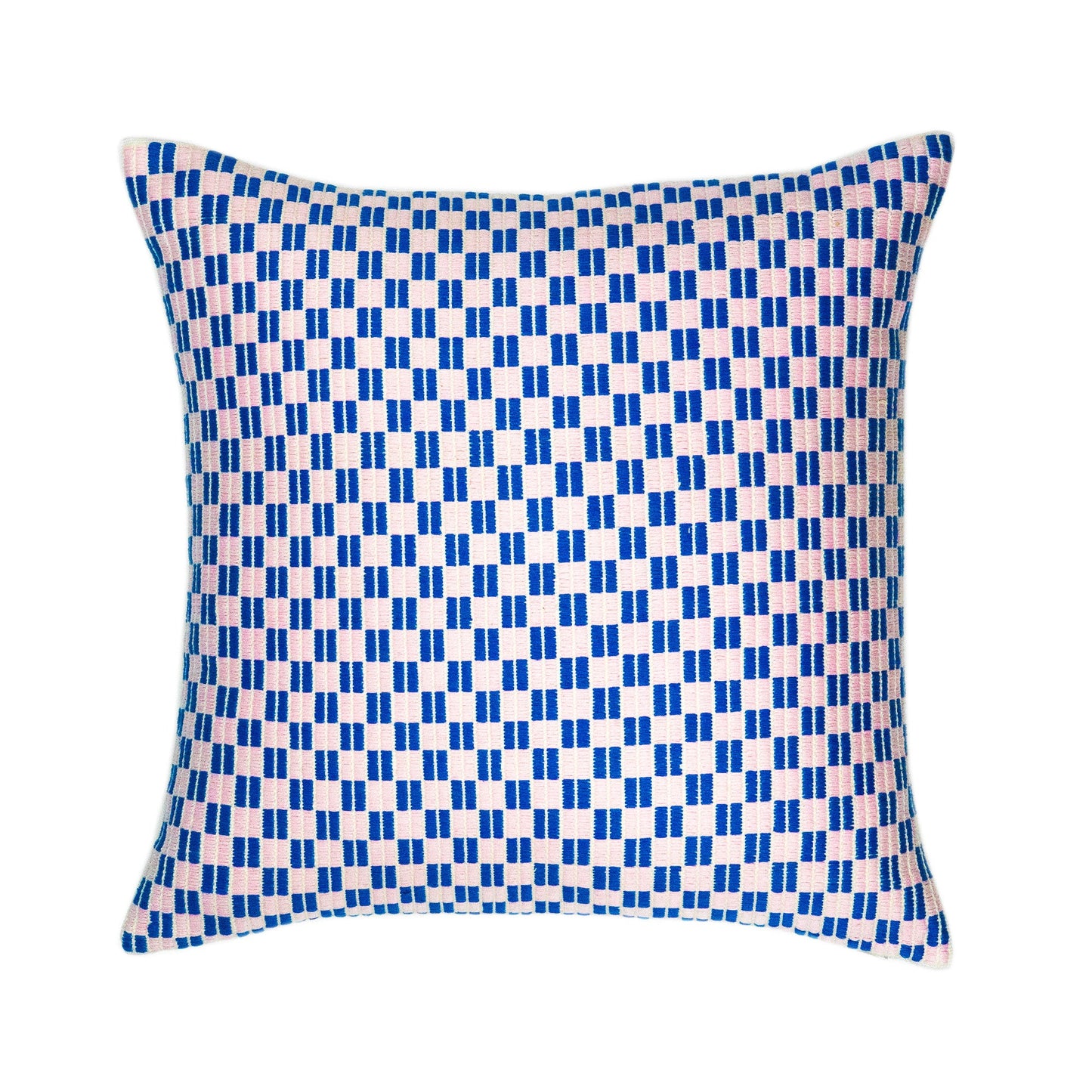 Checkered Brocade Pillow - Pink & Blue  - Square