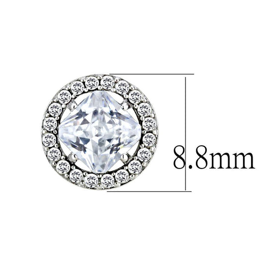 DA295 - High polished (no plating) Stainless Steel Earrings with AAA Grade CZ  in Clear