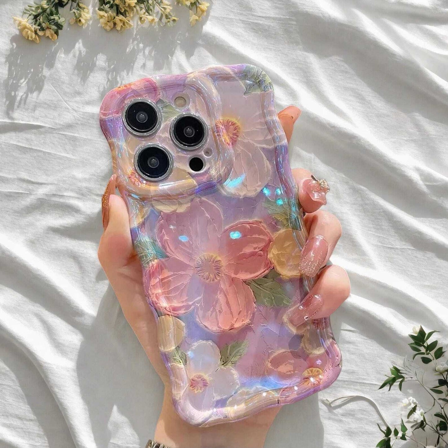 Retro Oil Painting Case for iPhone 13 14 15 16 - Luxury Flower Print Silicone Cover, Artistic Style, Shockproof Design