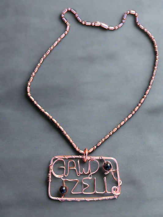 .999 Copper Hand Wrapped Rectangle Name Pendant