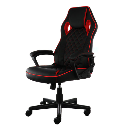 Elama High Back Adjustable Faux Leather Office Chair in Black and Red Trim
