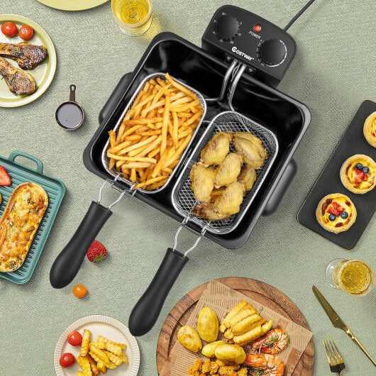 Electric Deep Fryer 5.3QT/21-Cup Stainless Steel 1700W with Triple Basket-Silver