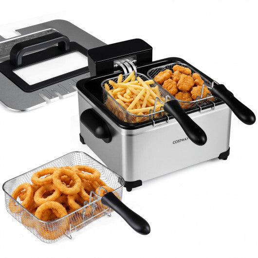 5.3-Qt Electric Deep Fryer with 3 Baskets 1700W LED Touch Screen and 6 Presets-Black