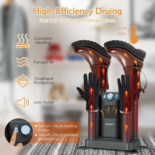 Electric Shoe Boot Dryer 4 Shoes with 180 Mins Timer Ozone Disinfection-Gray - Color: Gray