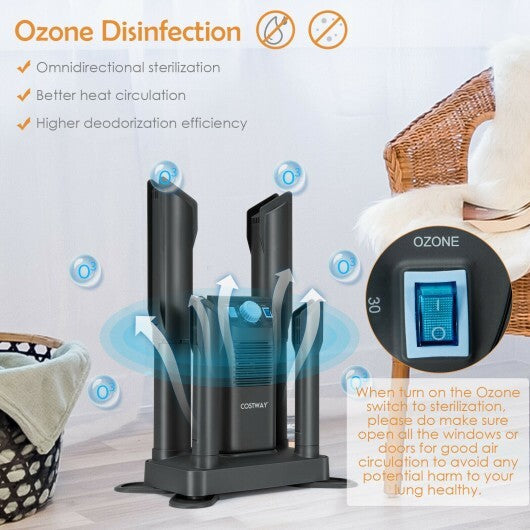 Electric Shoe Boot Dryer 4 Shoes with 180 Mins Timer Ozone Disinfection-Gray - Color: Gray
