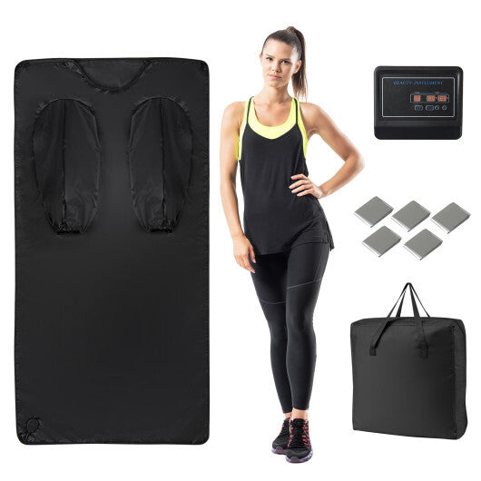 Infrared Sauna Blanket for Home Use with Arm Sleeves Wraps and Carry Bag-Black