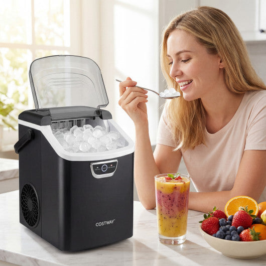 Nugget Ice Maker Countertop with Audible Ice Full Alarm-Black