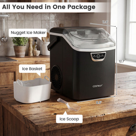 Nugget Ice Maker Countertop with Audible Ice Full Alarm-Black