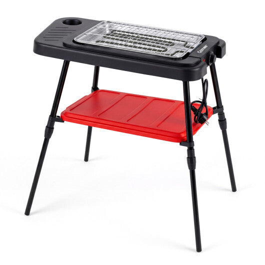 1500W 2-in-1 Electric Grill with Detachable Stand and Dual Plates for Balcony-Red