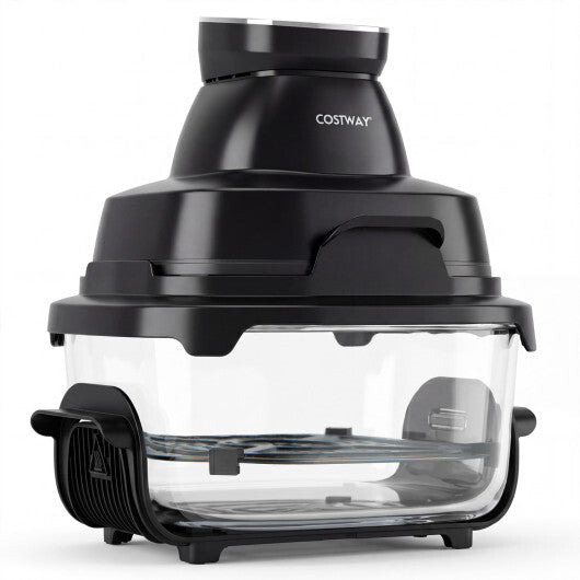 6-in-1 Portable Glass Air Fryer 1500W Dual Containers with Lids Dishwasher Safe-Black