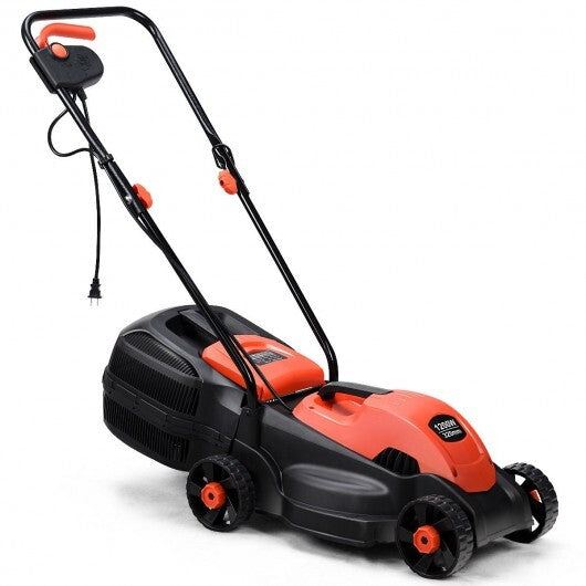 13 Inch Electric Push Lawn Corded Mower with Grass Bag-Red - Color: Red