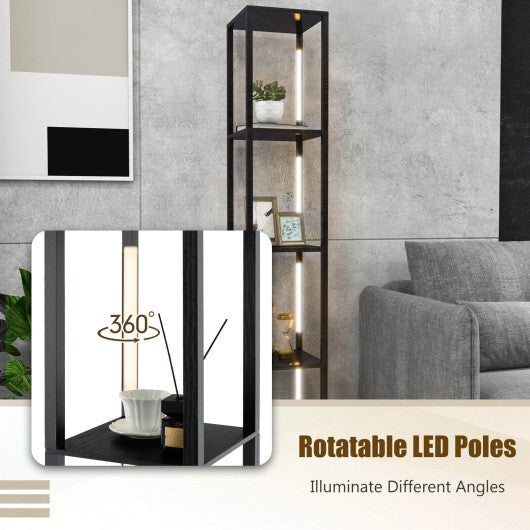 64 Inches Floor Lamp with 3-Level Dimmable LED Bulbs and Rotatable LED Poles-Walnut