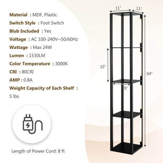 64 Inches Floor Lamp with 3-Level Dimmable LED Bulbs and Rotatable LED Poles-Walnut