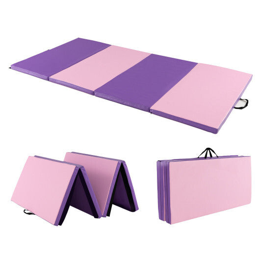 Folding Gymnastics Mat with Carry Handles and Sweatproof Detachable PU Leather Cover-Black