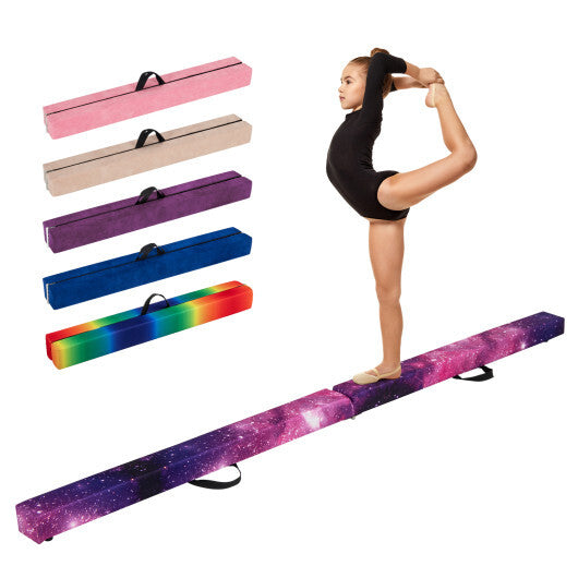9 FT Folding Gymnastics Balance Beam with Anti-slip Base and Pine Wood Frame-Blue