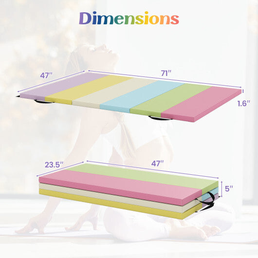 PU Leather Tri-Folding Gymnastics Tumbling Mat with Carrying Handles for Kids