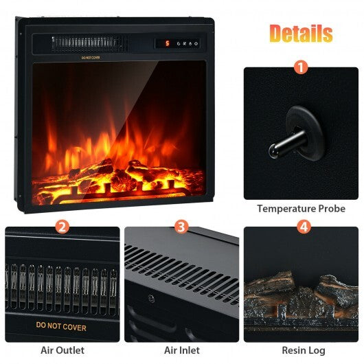 18 Inch 1500W Electric Fireplace Freestanding and Recessed Heater