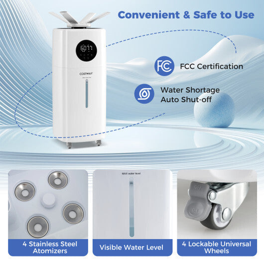 5.5Gal Humidifier with 360 Nozzles and Wheels for Large Room-White