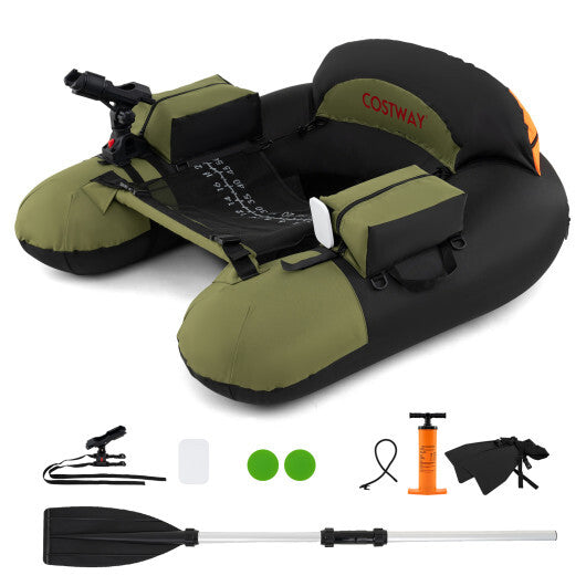 Inflatable Float Tube with Adjustable Fishing Rod Holder and Fish Hook Stator-Green