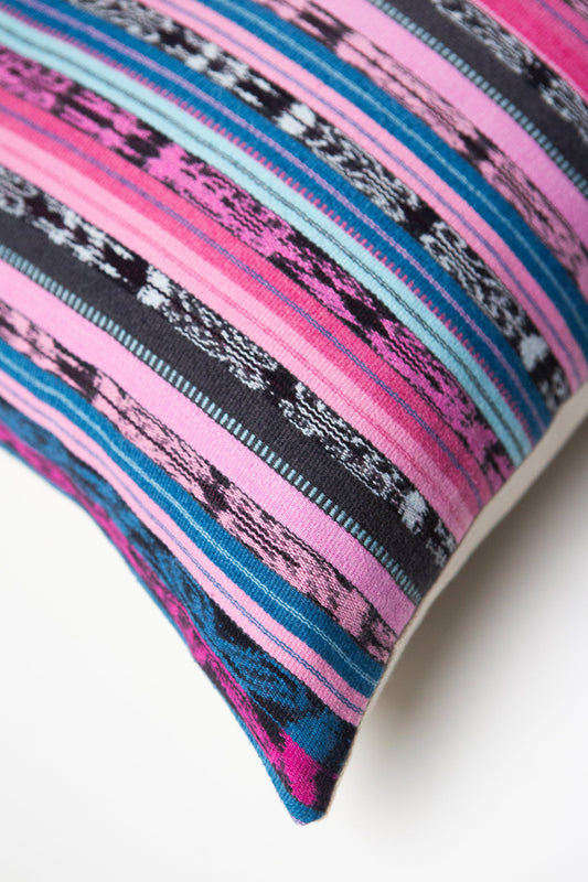 Vintage 90s Pink and Blue Ikat Rainbow Pillow