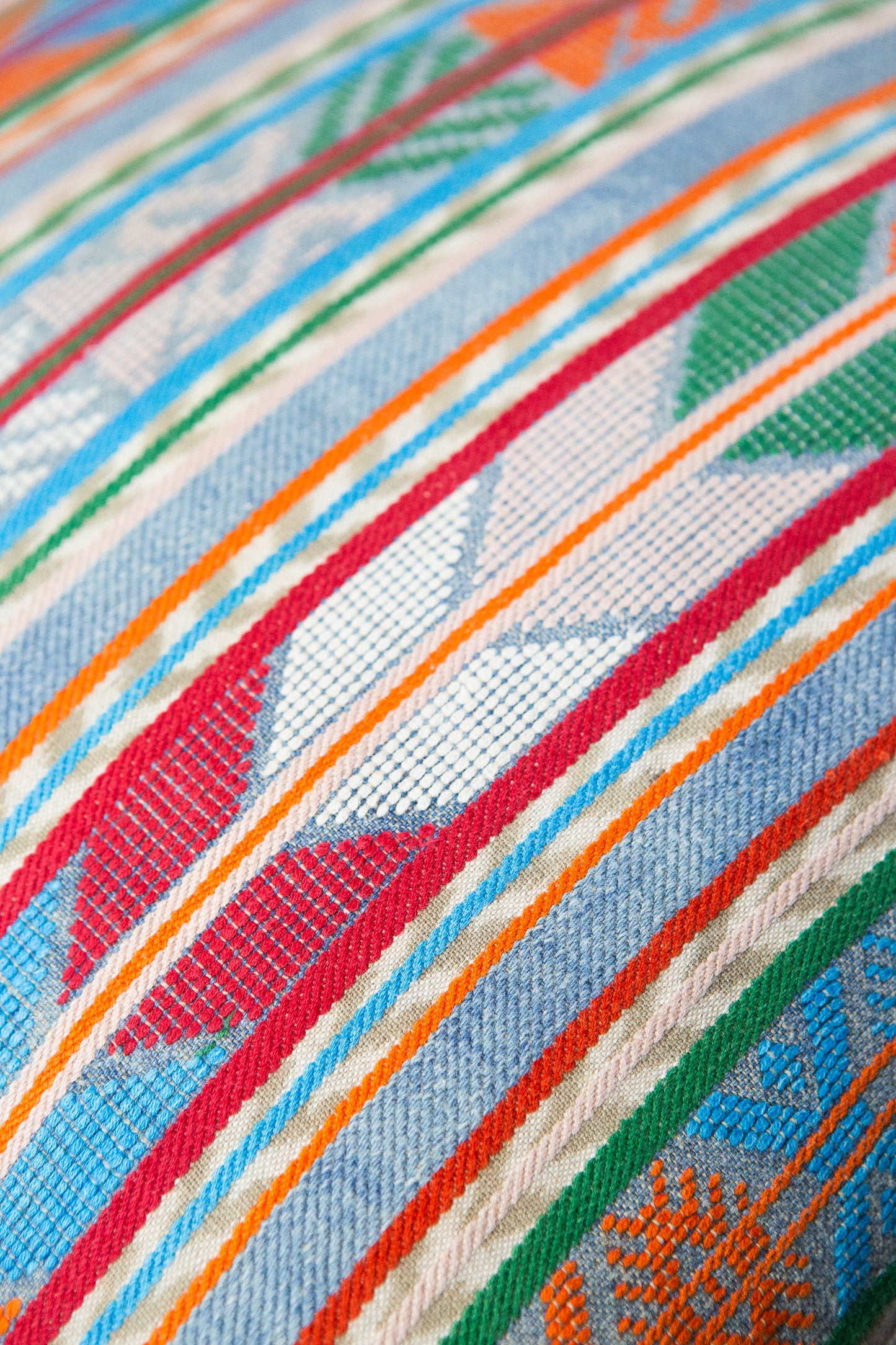 Vintage Blue, Orange & Red Chevron Pillow