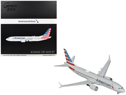 Boeing 737 MAX 8 Commercial Aircraft "American Airlines" (N326RP) Gray with Striped Tail "Gemini 200" Series 1/200 Diecast Model by GeminiJets