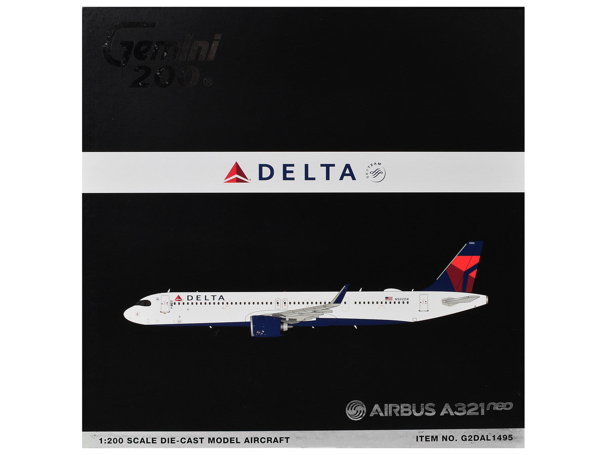 Airbus A321neo Commercial Aircraft "Delta Air Lines" (N502DX) White with Blue and Red Tail "Gemini 200" 1/200 Diecast Model Airplane by GeminiJets