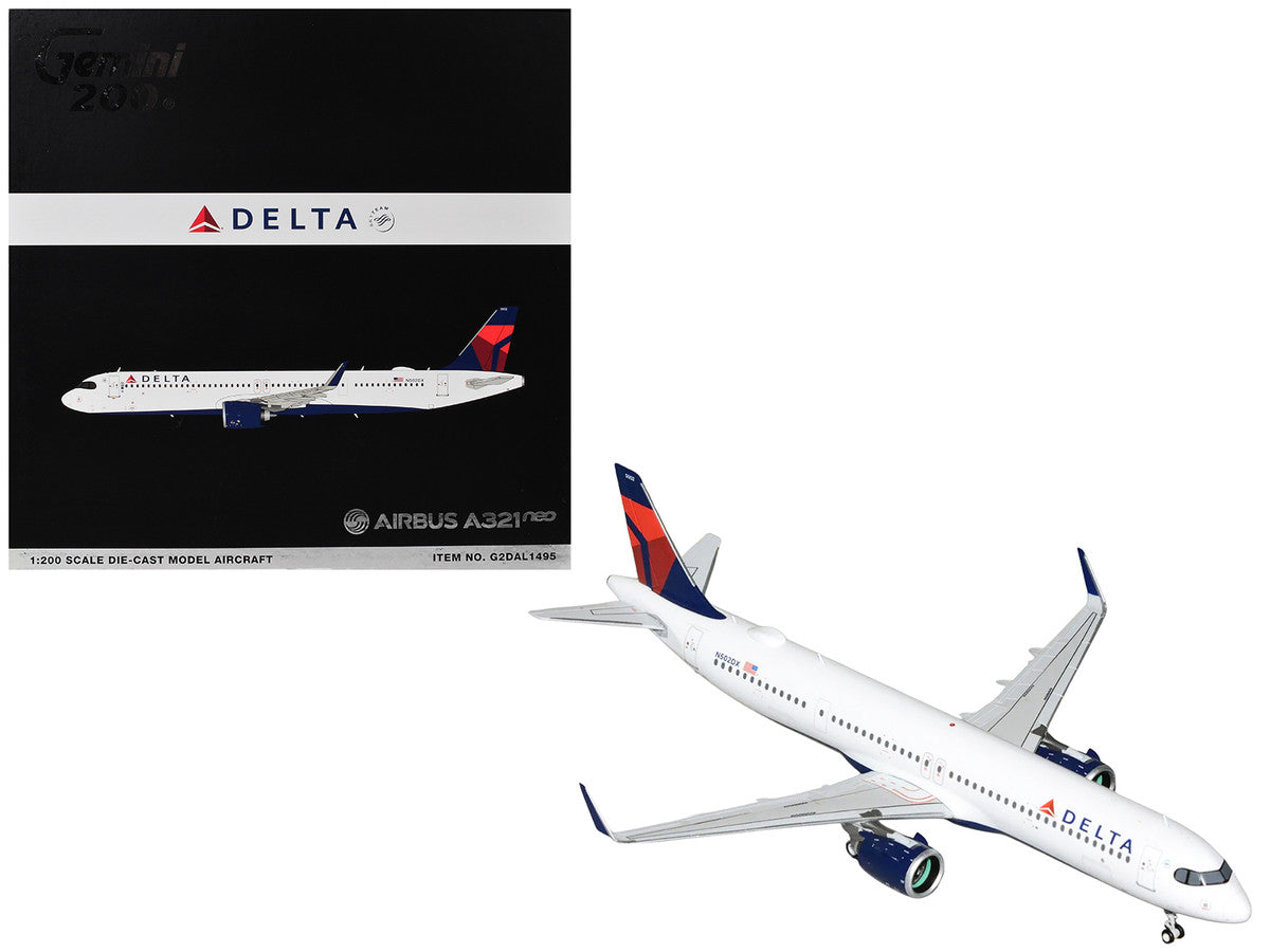 Airbus A321neo Commercial Aircraft "Delta Air Lines" (N502DX) White with Blue and Red Tail "Gemini 200" 1/200 Diecast Model Airplane by GeminiJets