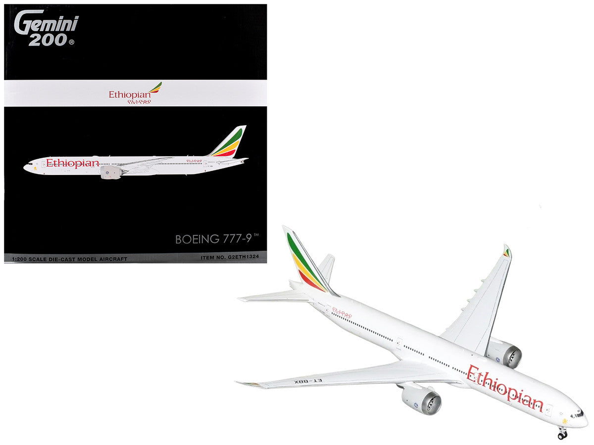 Boeing 777-9 Commercial Aircraft "Ethiopian Airlines" (ET-BBX) White with Tail Stripes "Gemini 200" Series 1/200 Diecast Model Airplane by GeminiJets