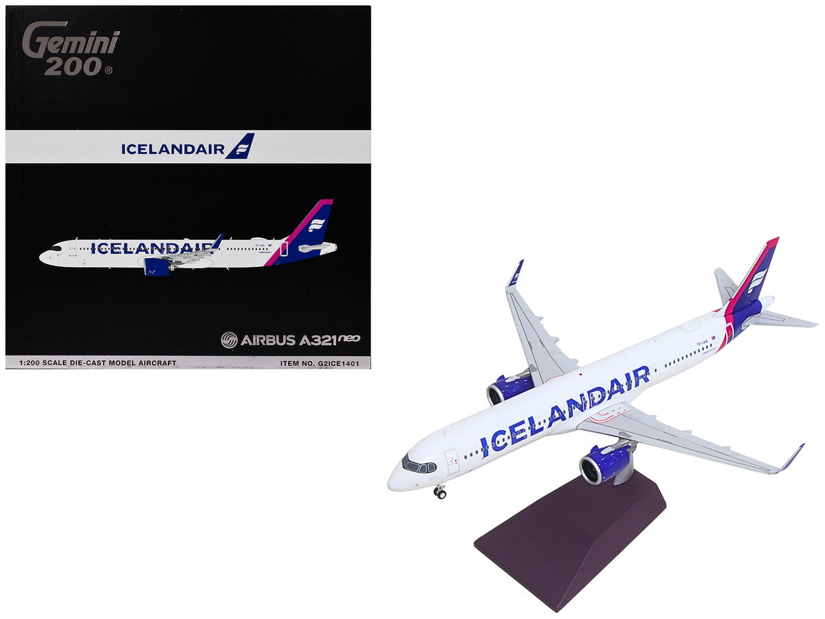 Airbus A321neo Commercial Aircraft "Icelandair" (TF-IAA) White with Blue and Pink Tail "Gemini 200" Series 1/200 Diecast Model by GeminiJets