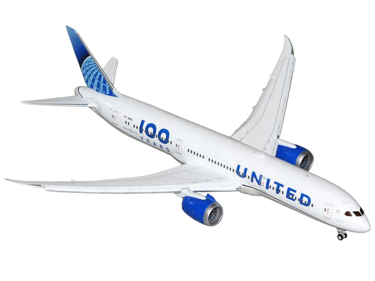 Boeing 787-9 Commercial Aircraft with Flaps Down "United Airlines 100 Years" (N61101) White with Graphics and Blue Tail "Gemini 200" Series 1/200 Diecast Model by GeminiJets