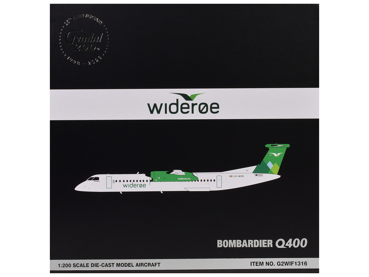 Bombardier Q400 Commercial Aircraft "Wideroe" (LN-WDM) White with Green Tail "Gemini 200" Series 1/200 Diecast Model Airplane by GeminiJets