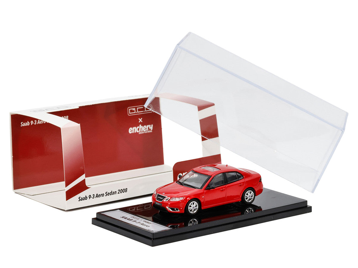 2008 Saab 9-3 Aero Sedan Red with Sunroof 1/64 Diecast Model Car by GCD x Enchery