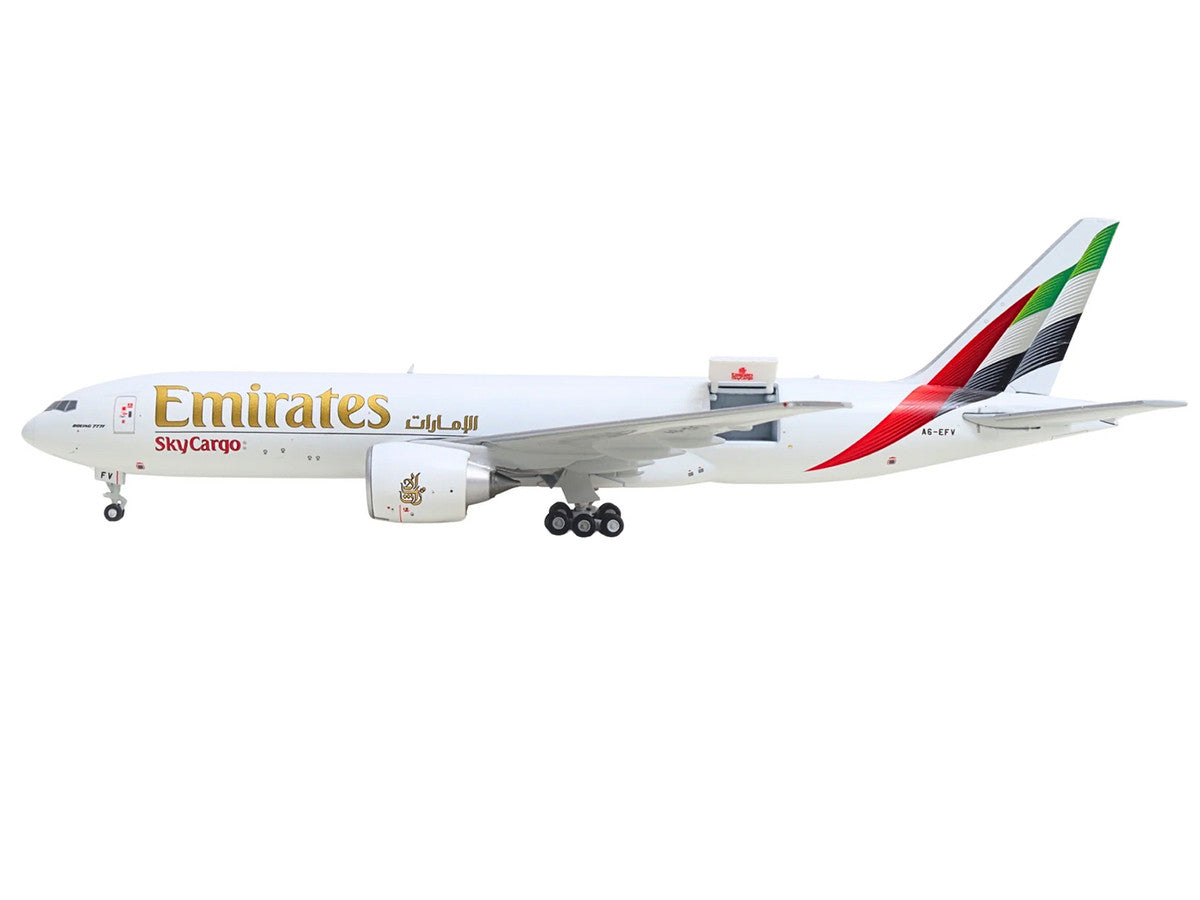 Boeing 777F Commercial Aircraft "Emirates SkyCargo" (A6-EFV) White with Striped Tail "Interactive Series" 1/400 Diecast Model by GeminiJets