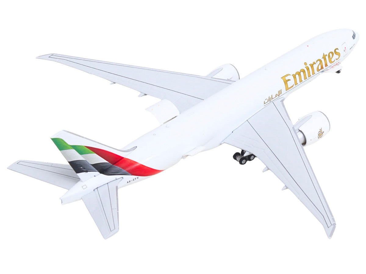 Boeing 777F Commercial Aircraft "Emirates SkyCargo" (A6-EFV) White with Striped Tail "Interactive Series" 1/400 Diecast Model by GeminiJets