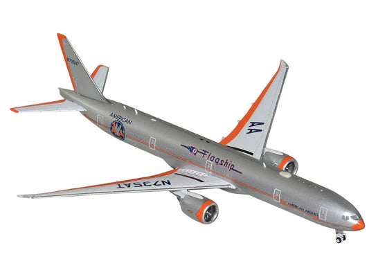 Boeing 777-300ER Commercial Aircraft "American Airlines - Flagship DFW" (N735AT) Silver with Orange Stripes 1/400 Diecast Model by GeminiJets