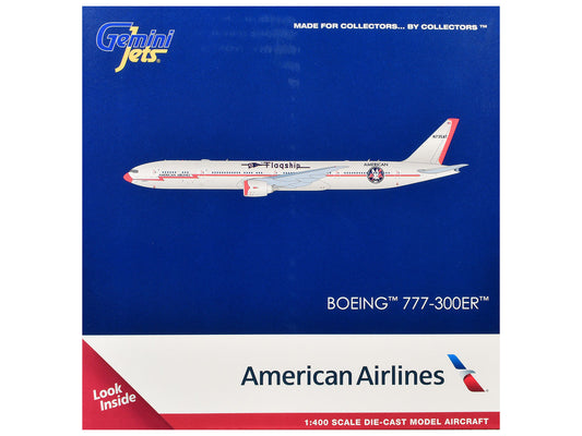 Boeing 777-300ER Commercial Aircraft "American Airlines - Flagship DFW" (N735AT) Silver with Orange Stripes 1/400 Diecast Model by GeminiJets