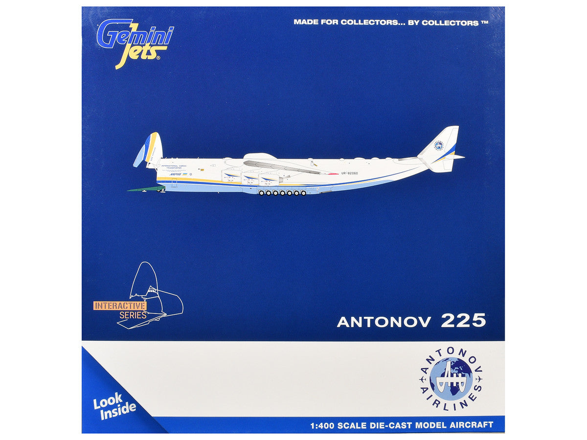 Antonov An-225 Mriya Commercial Aircraft "Antonov Airlines" (UR-82060) White with Blue and Yellow Stripes "Interactive Series" 1/400 Diecast Model by GeminiJets
