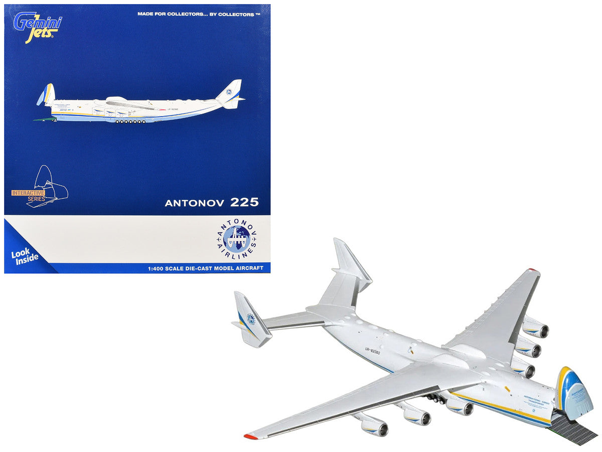 Antonov An-225 Mriya Commercial Aircraft "Antonov Airlines" (UR-82060) White with Blue and Yellow Stripes "Interactive Series" 1/400 Diecast Model by GeminiJets