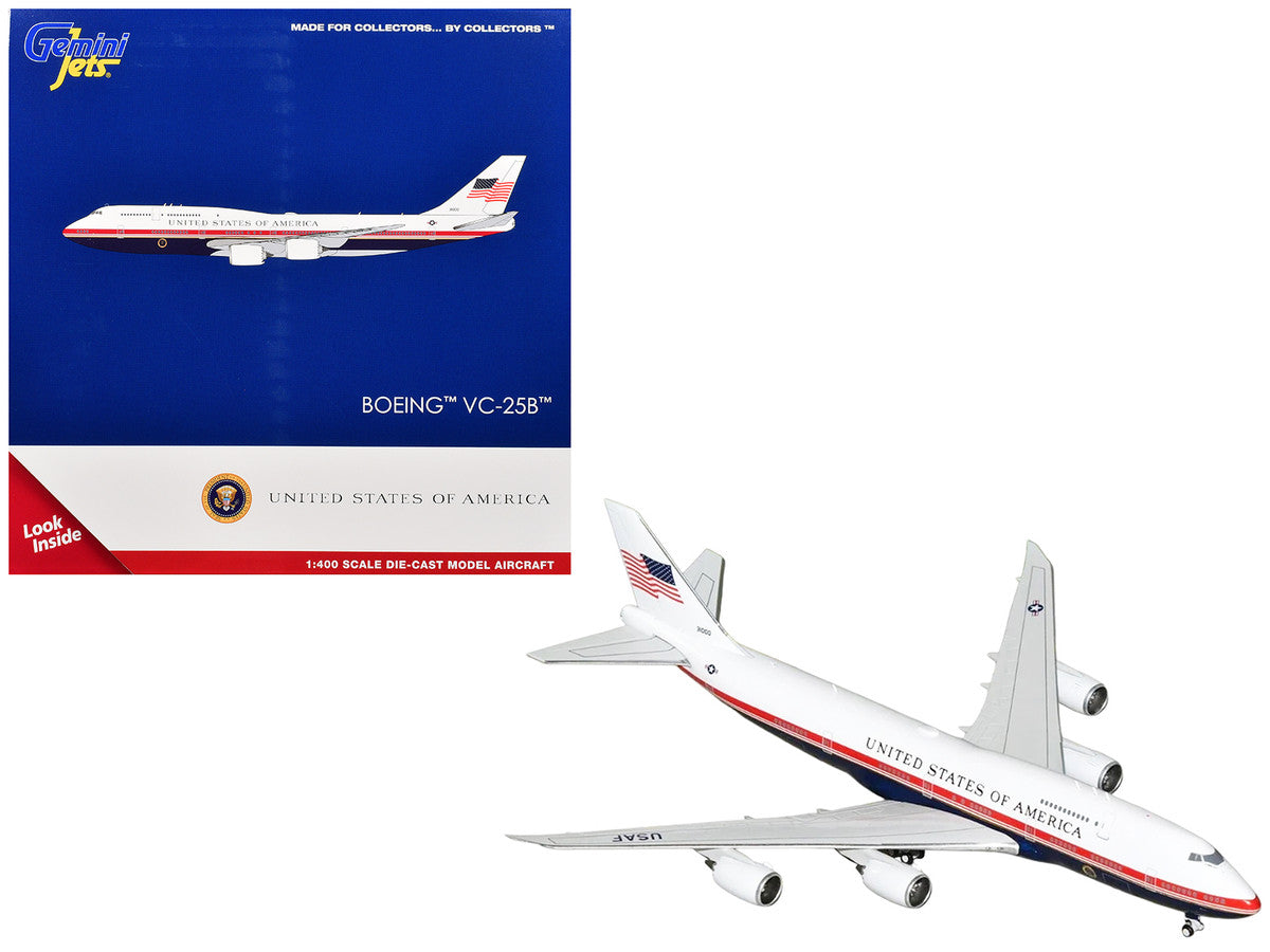Boeing VC-25B Transport Aircraft "Air Force One - United States of America" (31000) White and Blue with Red Stripes 1/400 Diecast Model Airplane by GeminiJets