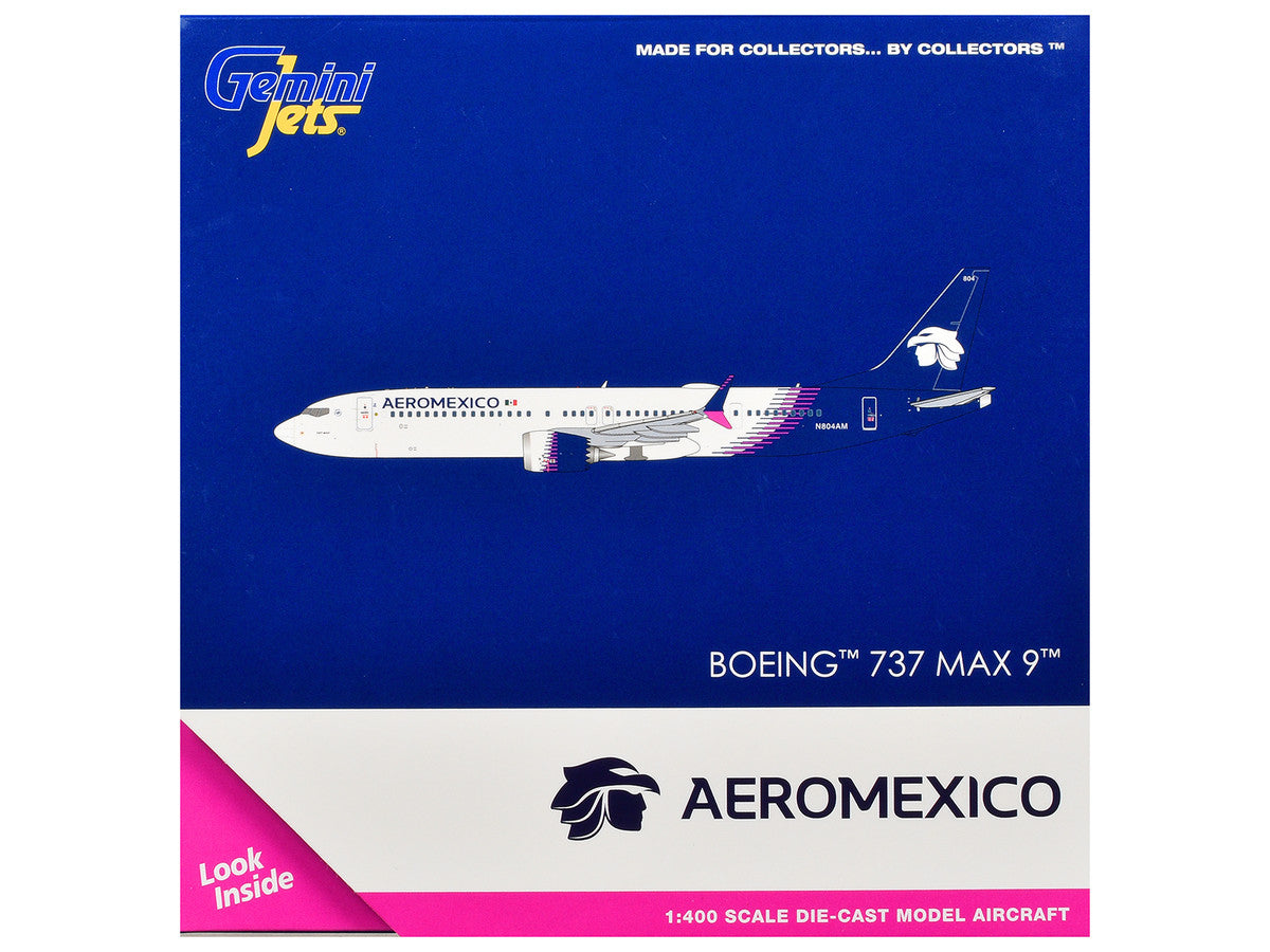 Boeing 737 MAX 9 Commercial Aircraft "Aeromexico" (N804AM) White with Blue Tail 1/400 Diecast Model Airplane by GeminiJets