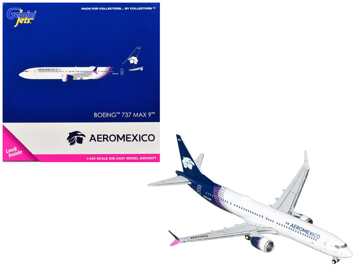 Boeing 737 MAX 9 Commercial Aircraft "Aeromexico" (N804AM) White with Blue Tail 1/400 Diecast Model Airplane by GeminiJets