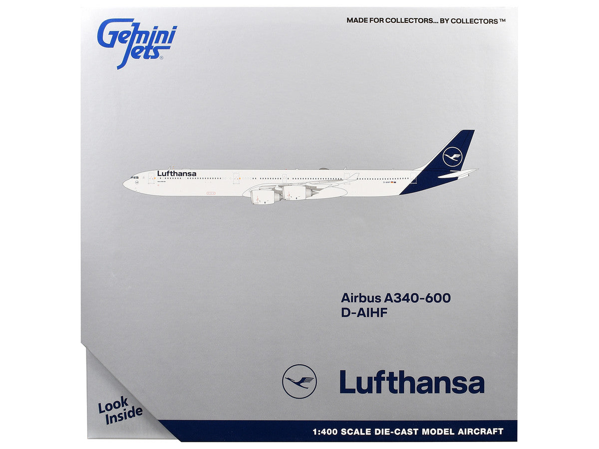 Airbus A340-600 Commercial Aircraft "Lufthansa" (D-AIHF) White with Dark Blue Tail 1/400 Diecast Model Airplane by GeminiJets