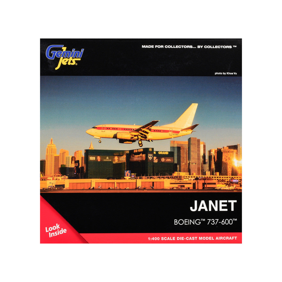 Boeing 737-600 Transport Aircraft "EG&G - Janet Airlines" (N319BD) White with Red Stripes 1/400 Diecast Model Airplane by GeminiJets