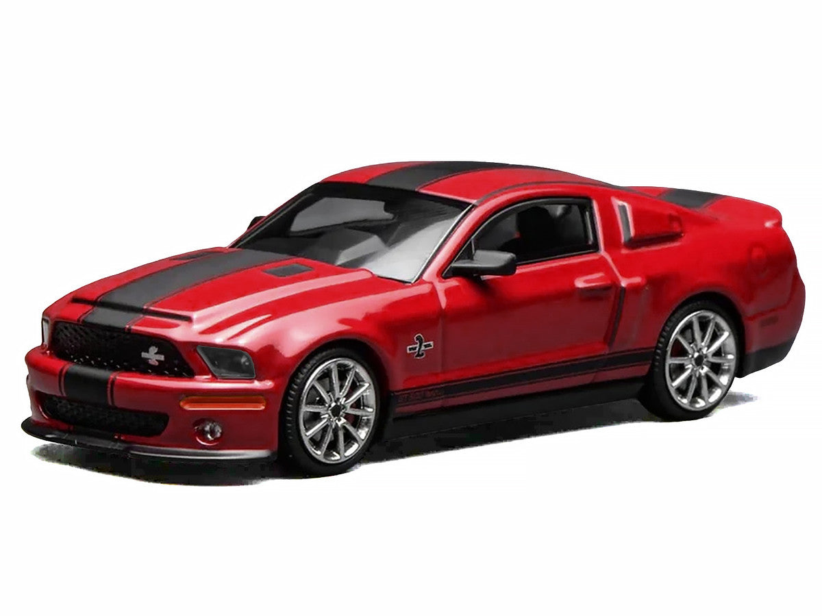 2007 Ford Mustang Shelby GT500 Super Snake Torch Red with Matt Black Stripes 1/64 Diecast Model Car by MotorHelix & Greenlight