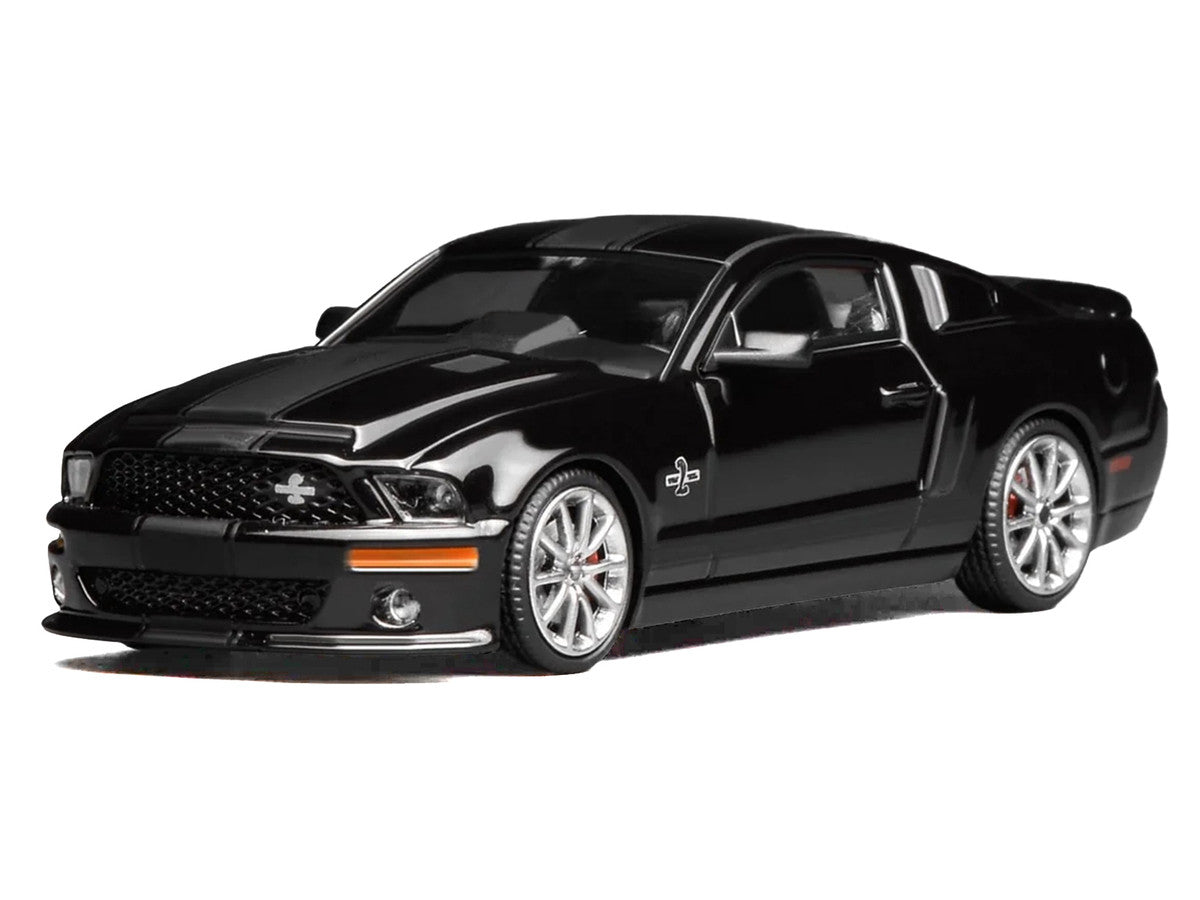 2007 Ford Mustang Shelby GT500 Super Snake Ebony Black with Matt Black Stripes 1/64 Diecast Model Car by MotorHelix & Greenlight