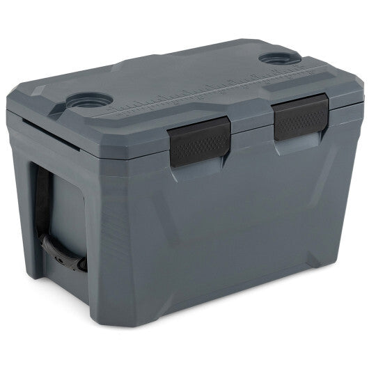 Insulated Portable Cooler Hard Shell Ice Chest with 2 Cup Holders Bottle Opener and Drain Plug-Blue