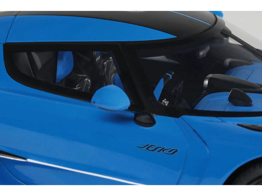 2025 Koenigsegg Jesko Blue Metallic with Black Stripes 1/18 Model Car by GT Spirit