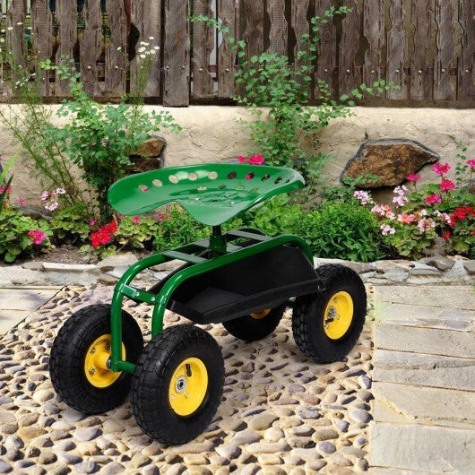 Red/Green Garden Cart Rolling Work Seat With Heavy Duty Tool Tray Gardening Planting-Green - Color: Green