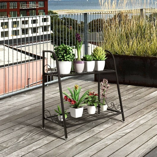 2-tier Patio Metal Plant Stand - Color: Black - Size: 2-Tier